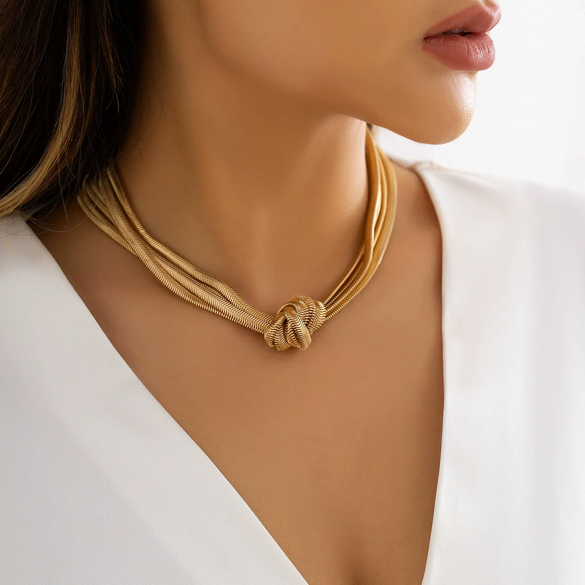 Jewelry Iron Snake Bone Chain Geometric Punk Hiphop Collarbone Necklace Electroplated - Image 3