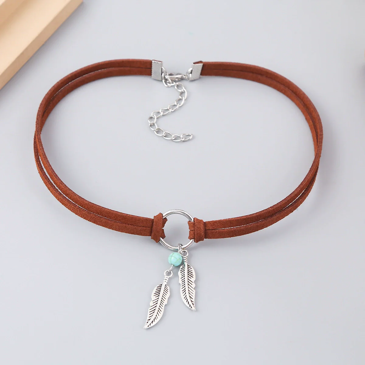 Jewelry Leather Alloy Leaves Geometric Round Electroplating Lady Choker Necklace - Image 2