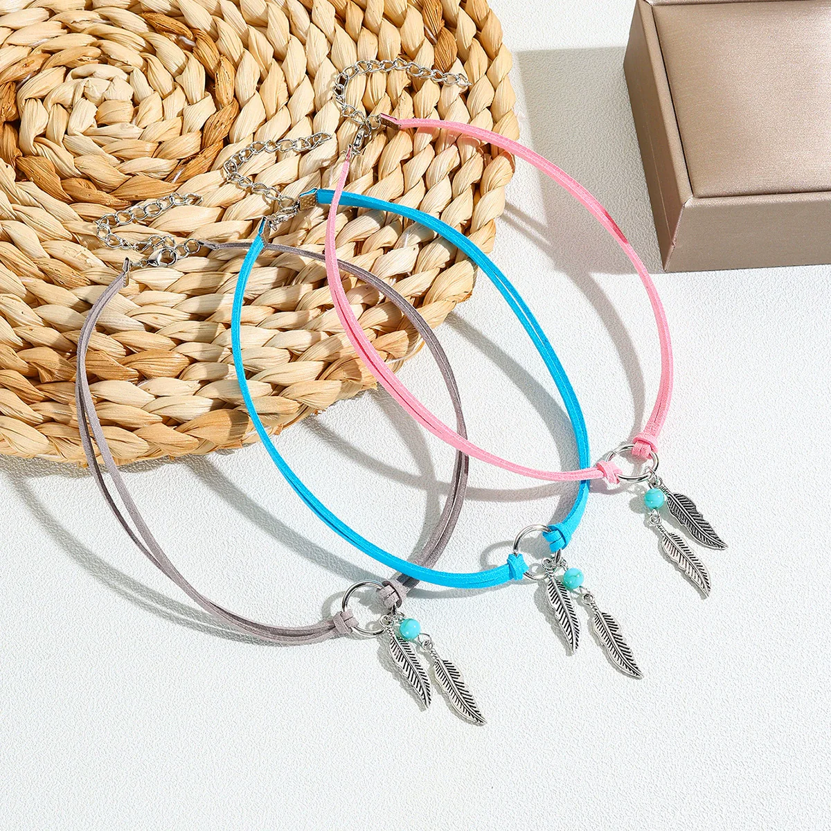 Jewelry Leather Alloy Leaves Geometric Round Electroplating Lady Choker Necklace - Image 3
