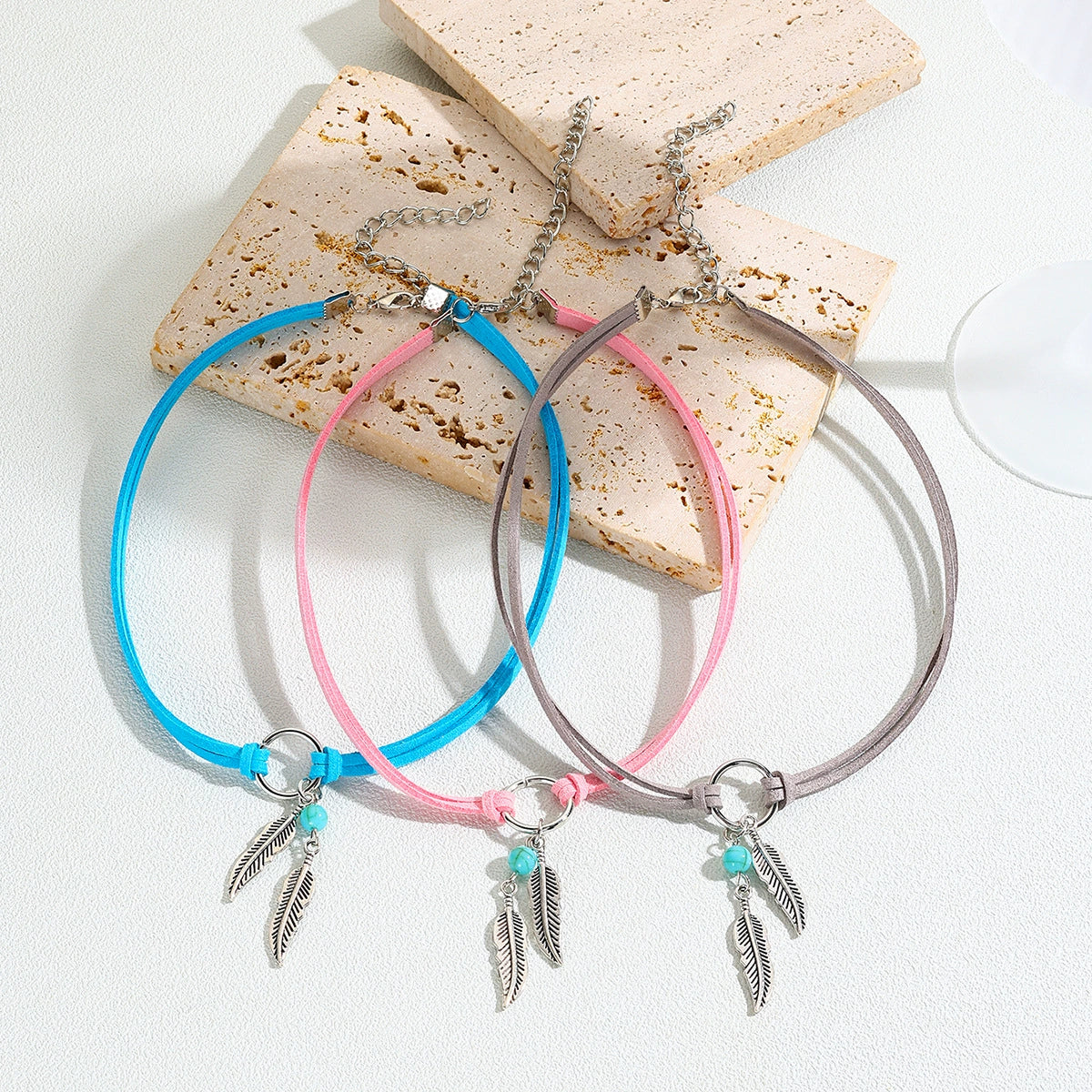 Jewelry Leather Alloy Leaves Geometric Round Electroplating Lady Choker Necklace - Image 4