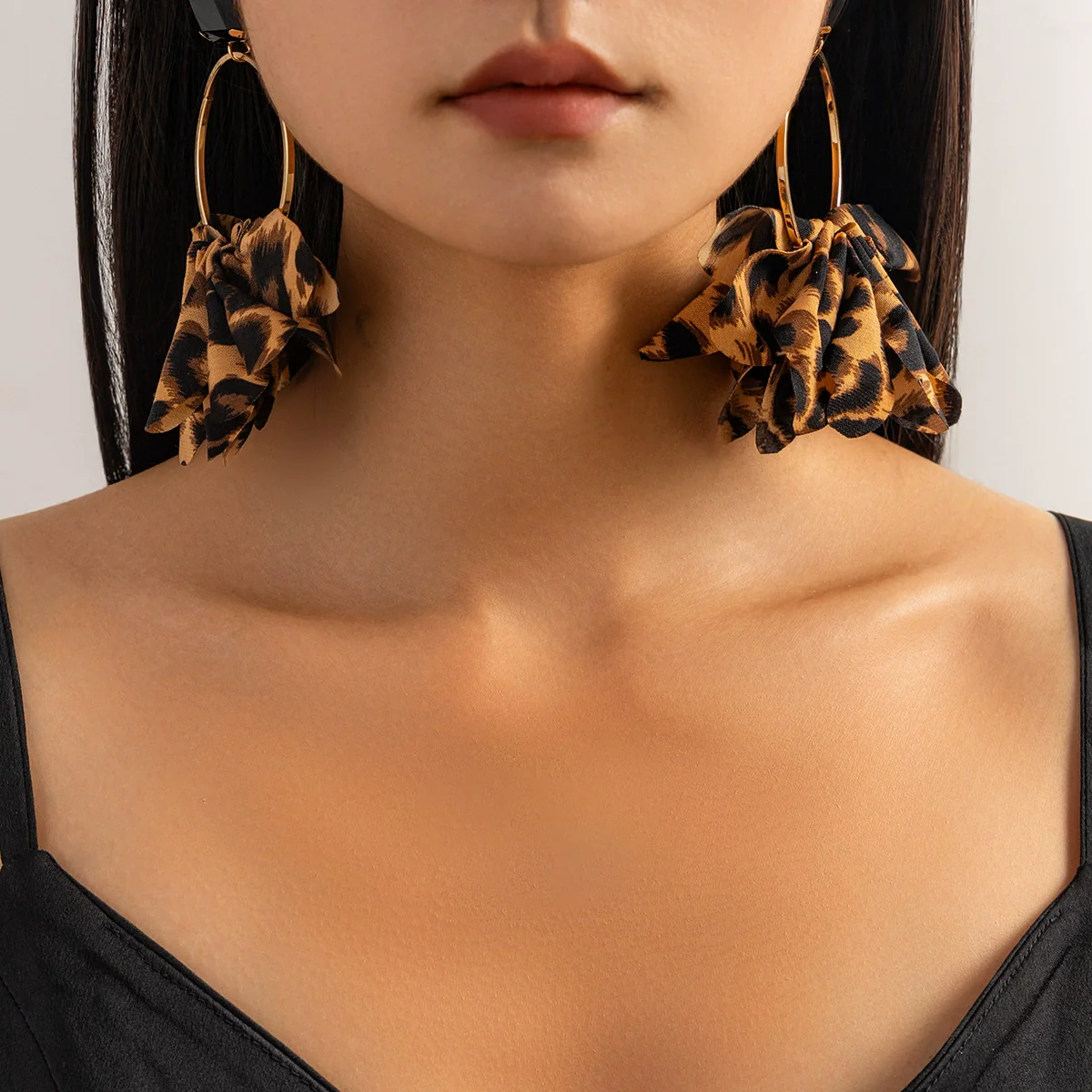 Jewelry Leopard Fabric Iron Acrylic Diamond Big Circle Earring Electroplating Handmade - Image 3