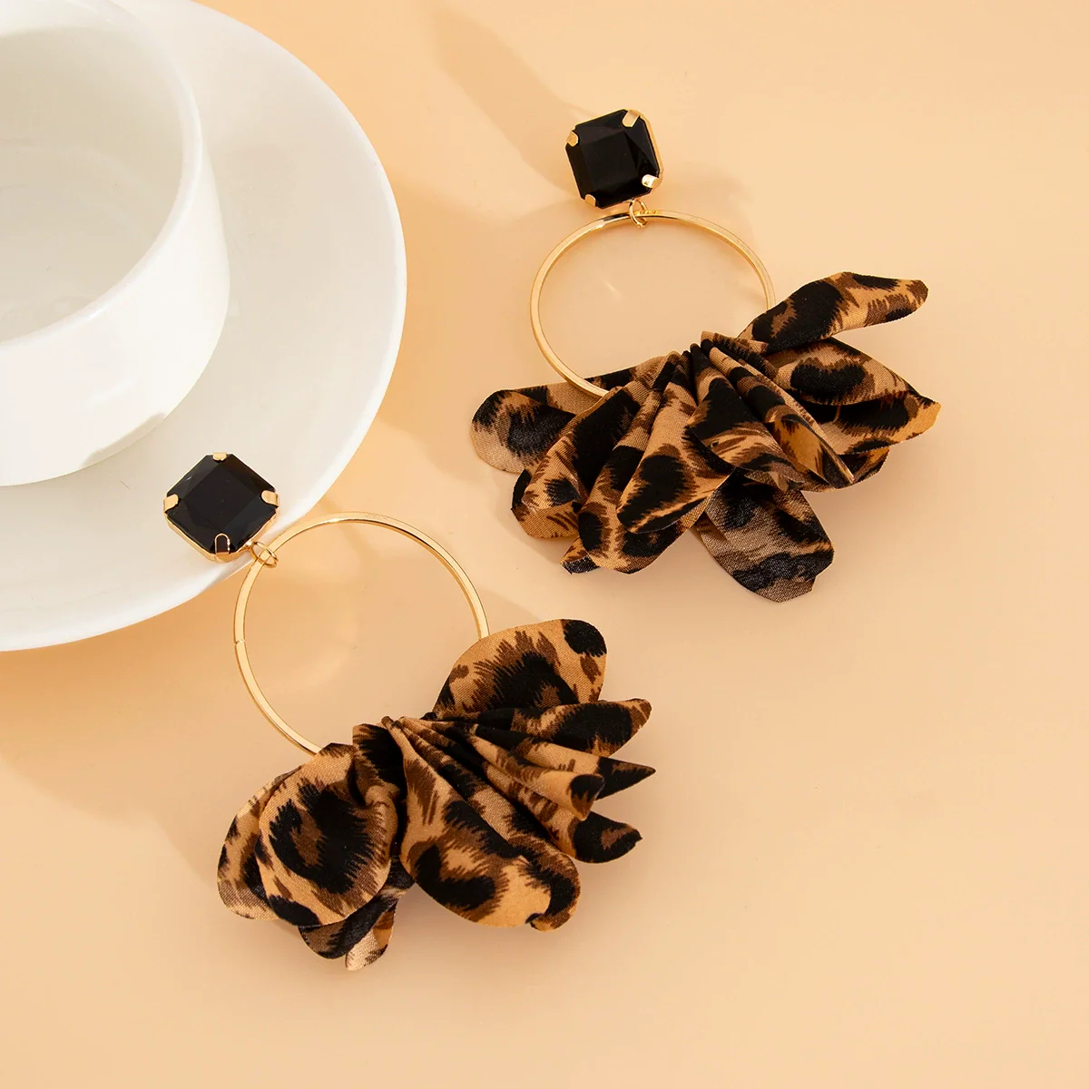 Jewelry Leopard Fabric Iron Acrylic Diamond Big Circle Earring Electroplating Handmade - Image 4