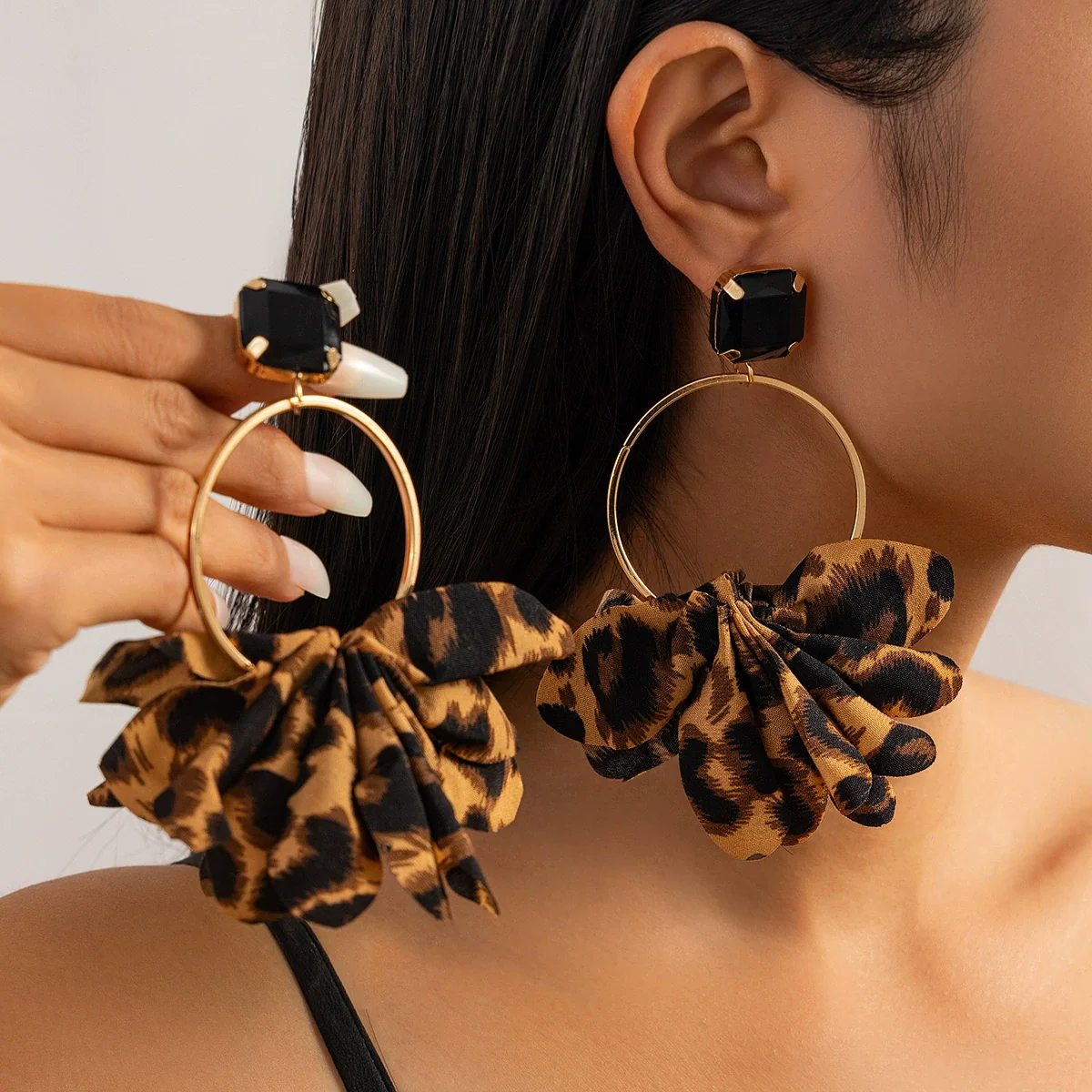 Jewelry Leopard Fabric Iron Acrylic Diamond Big Circle Earring Electroplating Handmade - Image 6