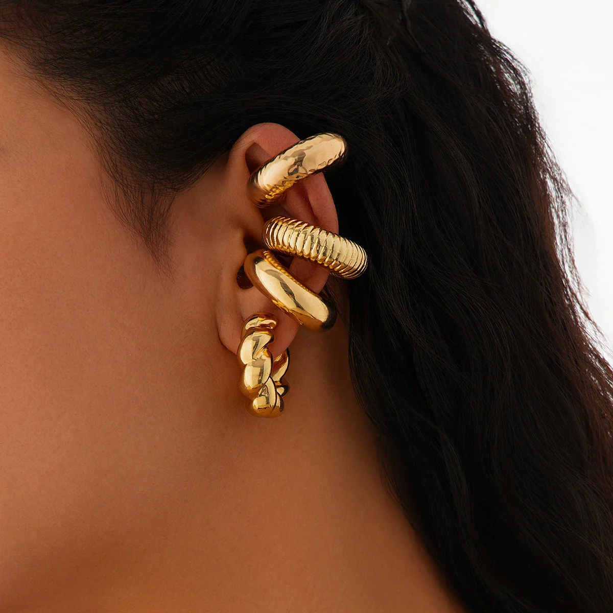 Jewelry Light Luxury Imitation Pearl Geometric Electroplated 3Piece Set Earrings