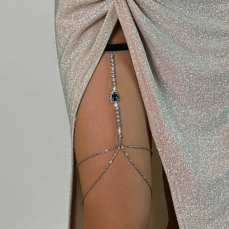Jewelry Lolita Lace Sexy Leg Ring Body Chain Thigh Chain With Wave Pattern Elastic Band Claw Chain Alloy Inlaid Artificial Gemstones And Semiprecious Stones For Women - Image 3