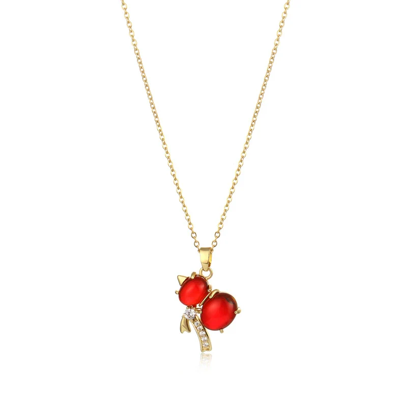 Jewelry Lucky Red Agate Gourd Pendant With Diamonds Titanium Steel Necklace For Women - Image 5