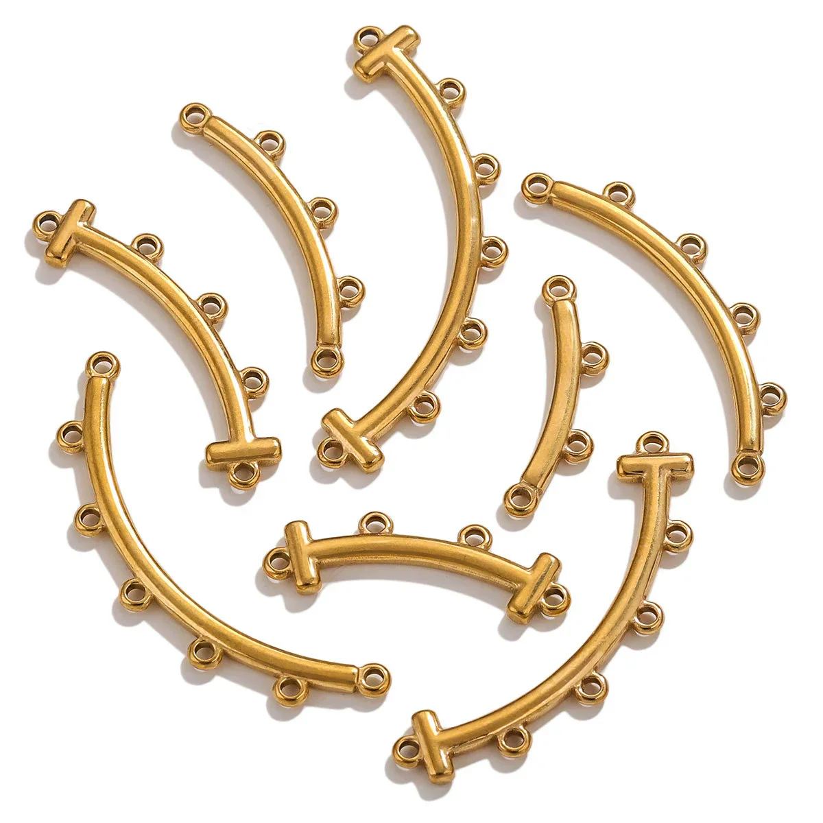 Jewelry Making Supplies Stainless Steel Bohemian Multistrand Porous Curved Connector 18K Electroplated
