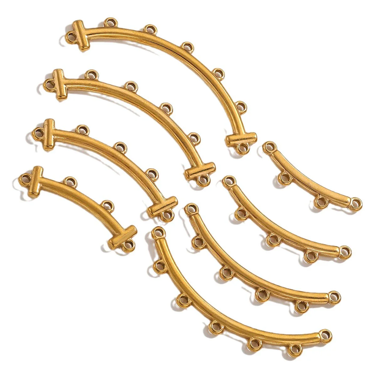 Jewelry Making Supplies Stainless Steel Bohemian Multistrand Porous Curved Connector 18K Electroplated - Image 5