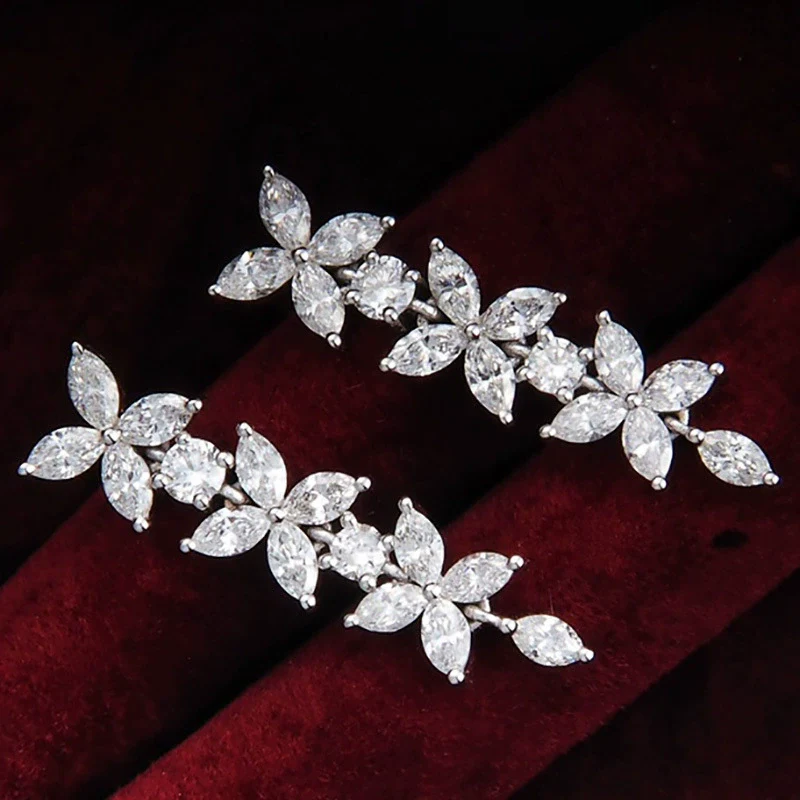Jewelry Marquise Zircon Butterfly Flower Earrings Copper For Women - Image 3