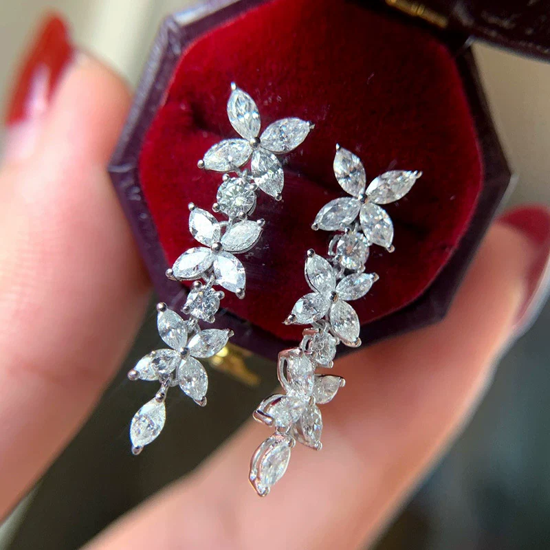 Jewelry Marquise Zircon Butterfly Flower Earrings Copper For Women - Image 6