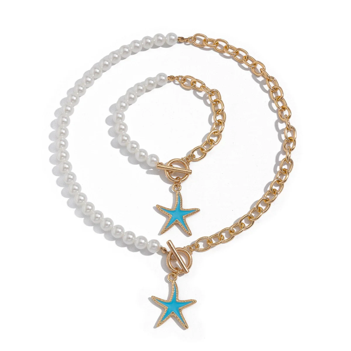 Jewelry Metal Alloy Ball Chain Starfish Pendant Necklace With Star Geometric Pattern Dripping Oil Treatment - Image 4