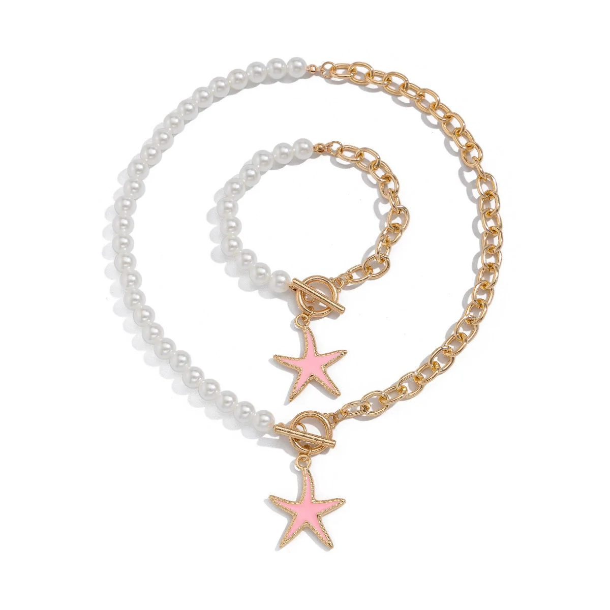Jewelry Metal Alloy Ball Chain Starfish Pendant Necklace With Star Geometric Pattern Dripping Oil Treatment - Image 5