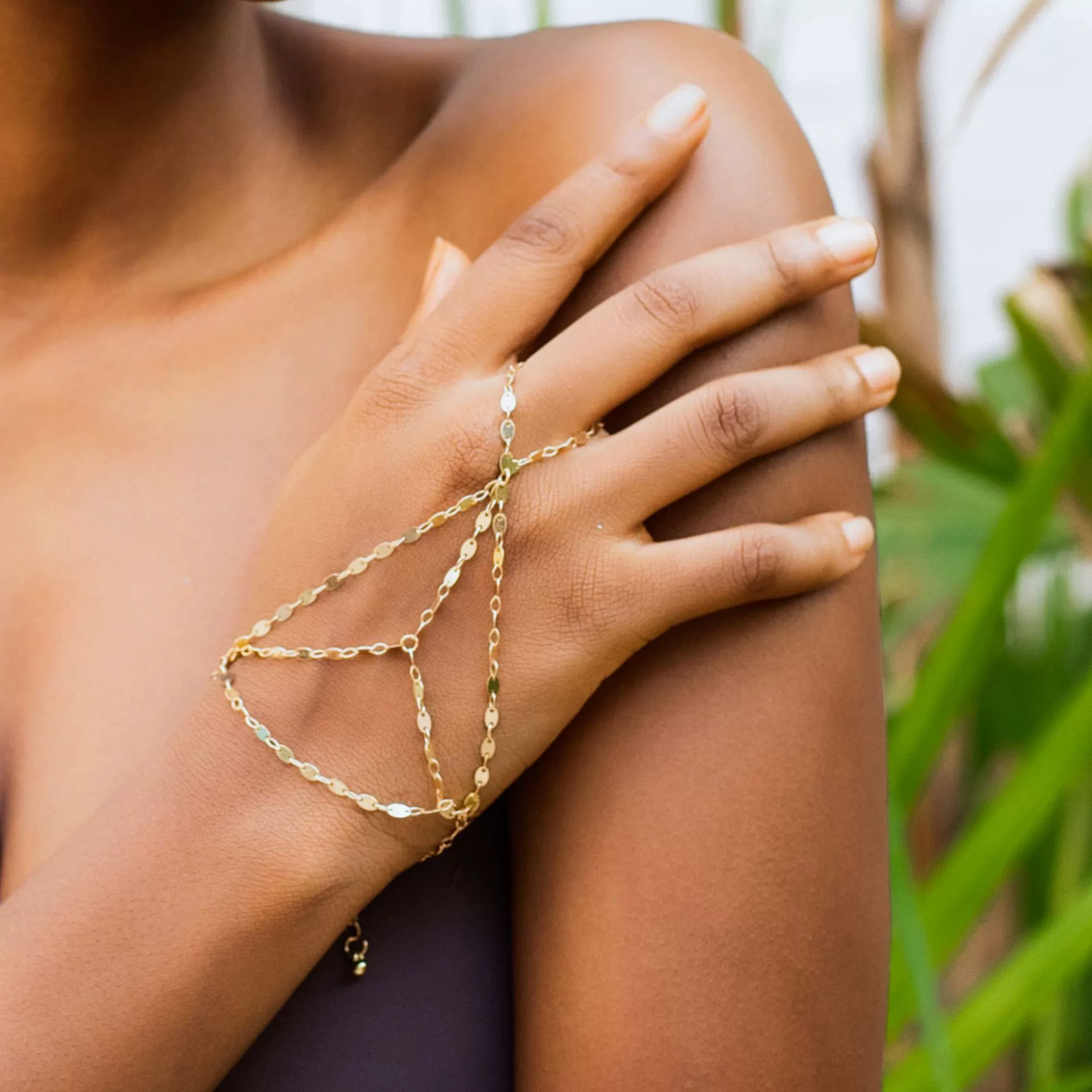 Jewelry Metal Chain Finger Bracelet For Women With Imitation Pearl Rhinestone Geometric Pattern Electroplated - Image 3