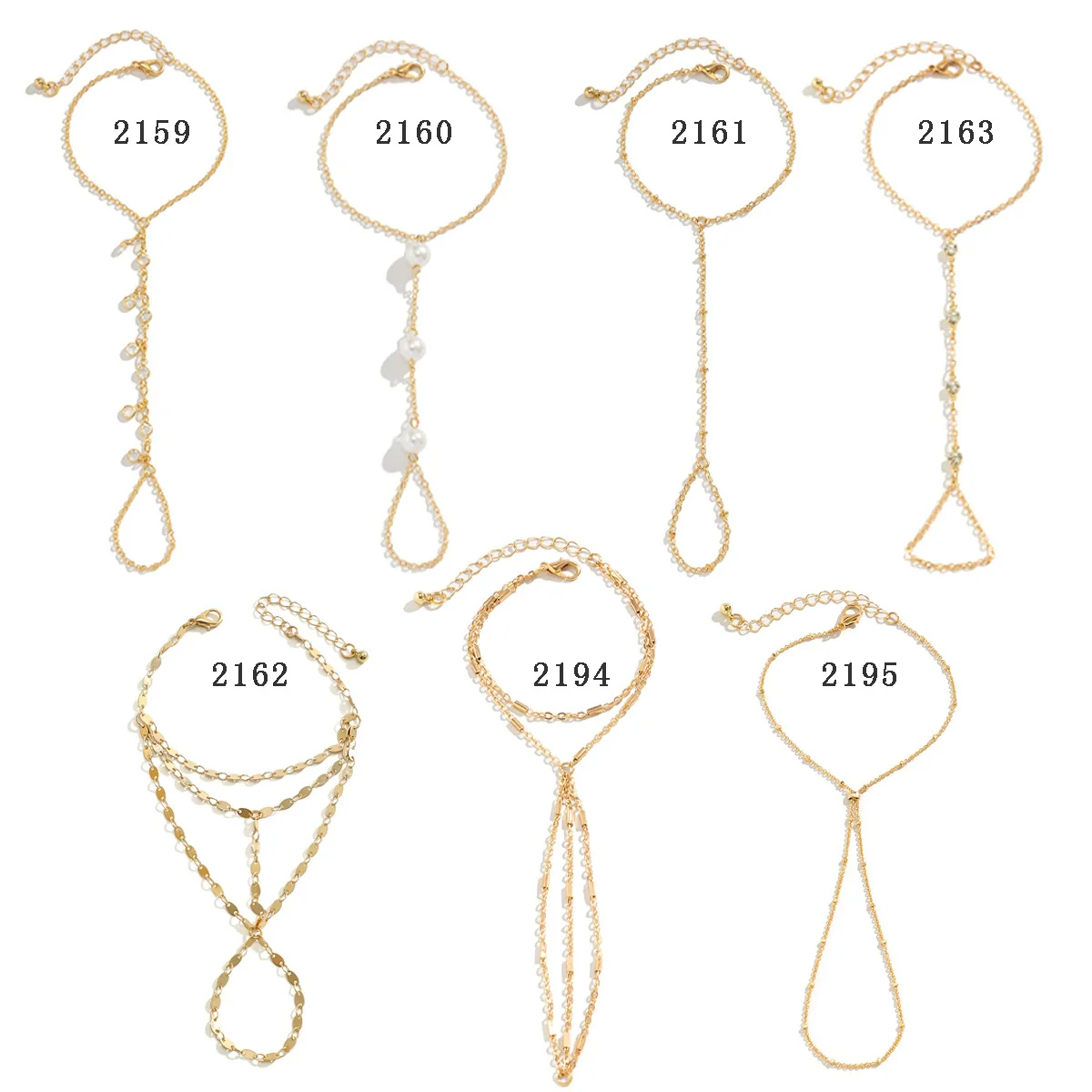 Jewelry Metal Chain Finger Bracelet For Women With Imitation Pearl Rhinestone Geometric Pattern Electroplated - Image 4
