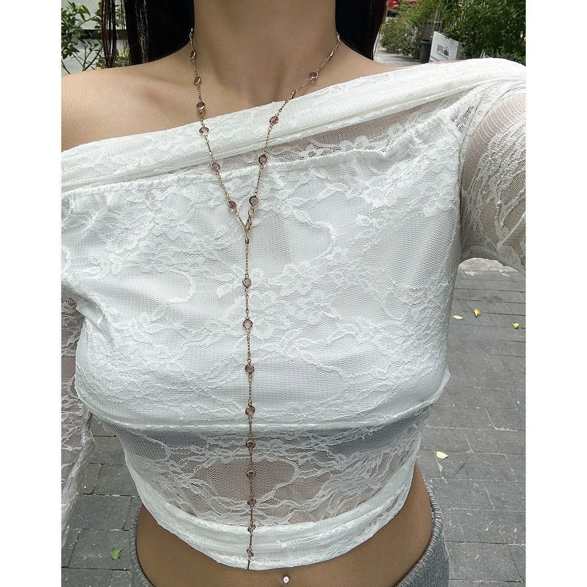 Jewelry Metal Chain Geometric Rhinestone Electroplating Long Necklace For Women - Image 11