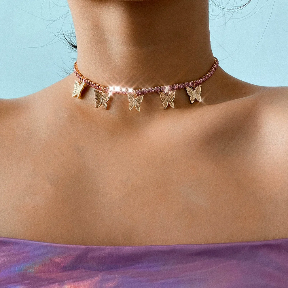 Jewelry Metal Copper Butterfly Claw Chain Simple Single Layer Retro Clavicle Necklace For Women - Image 2
