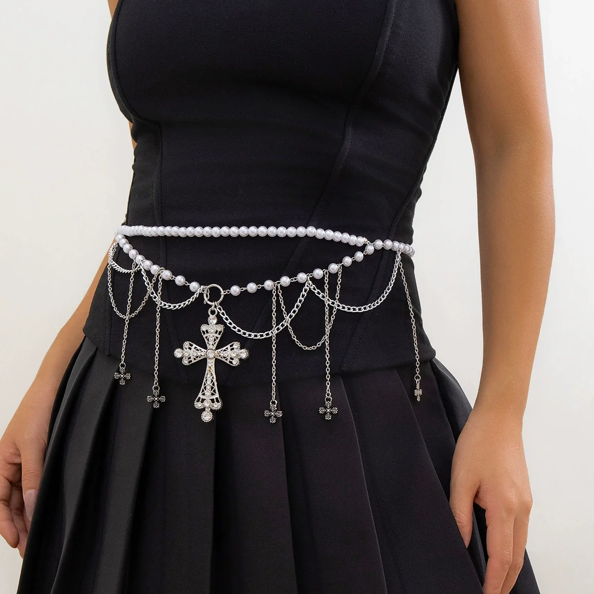 Jewelry Metal Cross Tassel Waist Chain Dark Gothic Blood Drop Bead Body Chain Lobster Clasp - Image 3