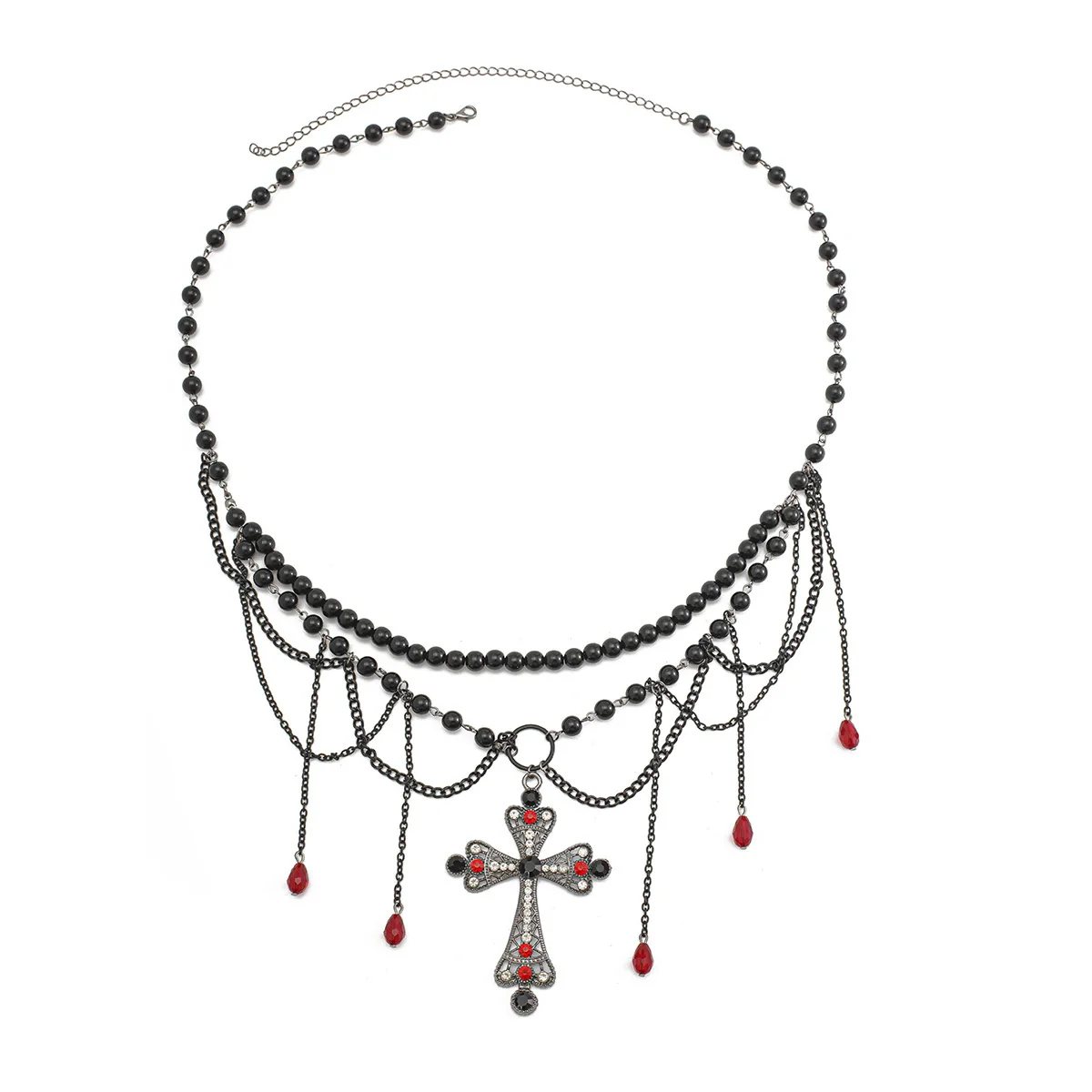 Jewelry Metal Cross Tassel Waist Chain Dark Gothic Blood Drop Bead Body Chain Lobster Clasp - Image 5