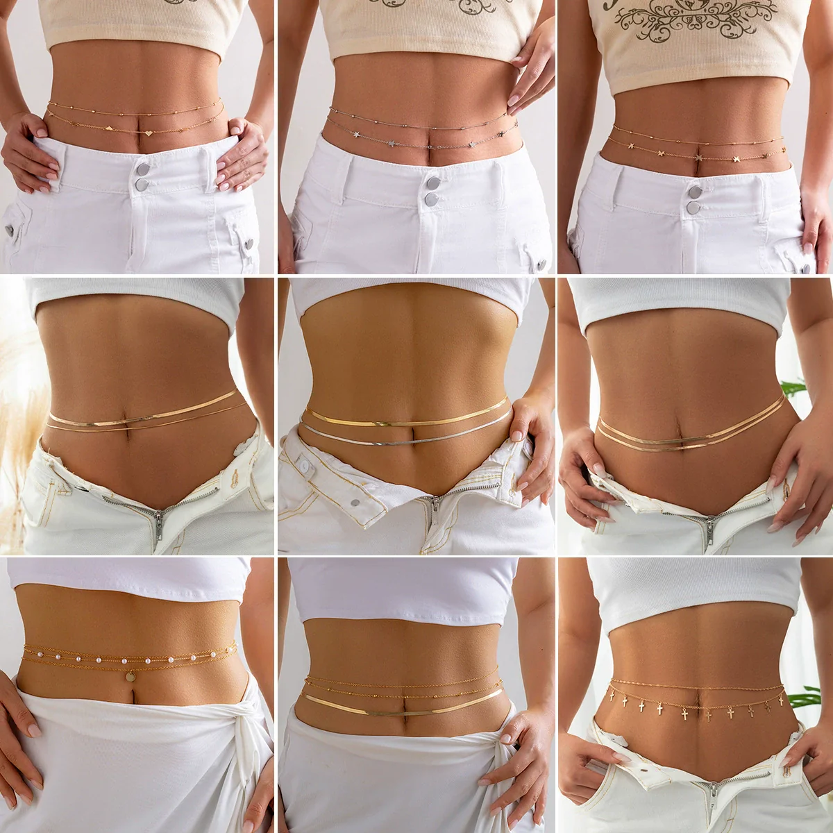 Jewelry Metal Double Layer Snake Bone Chain Body Chain With Cross Tassel For Women - Image 2