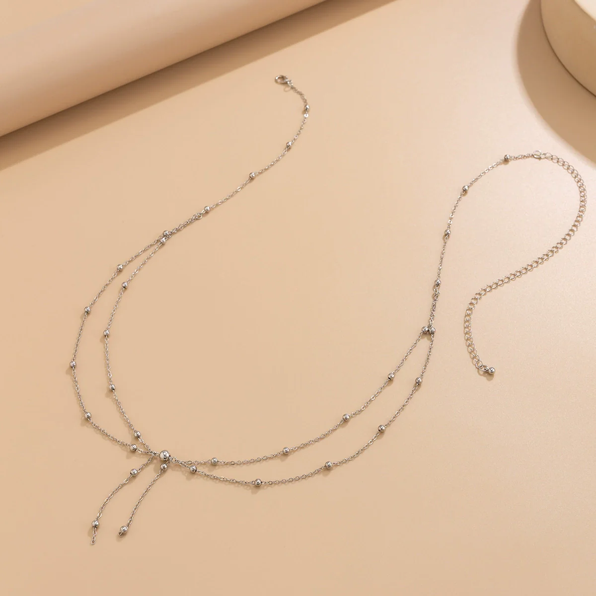Jewelry Metal Doublelayer Thin Chain Tassel Body Chain With Metallic Round Bead And Double Circle Design For Women - Image 4