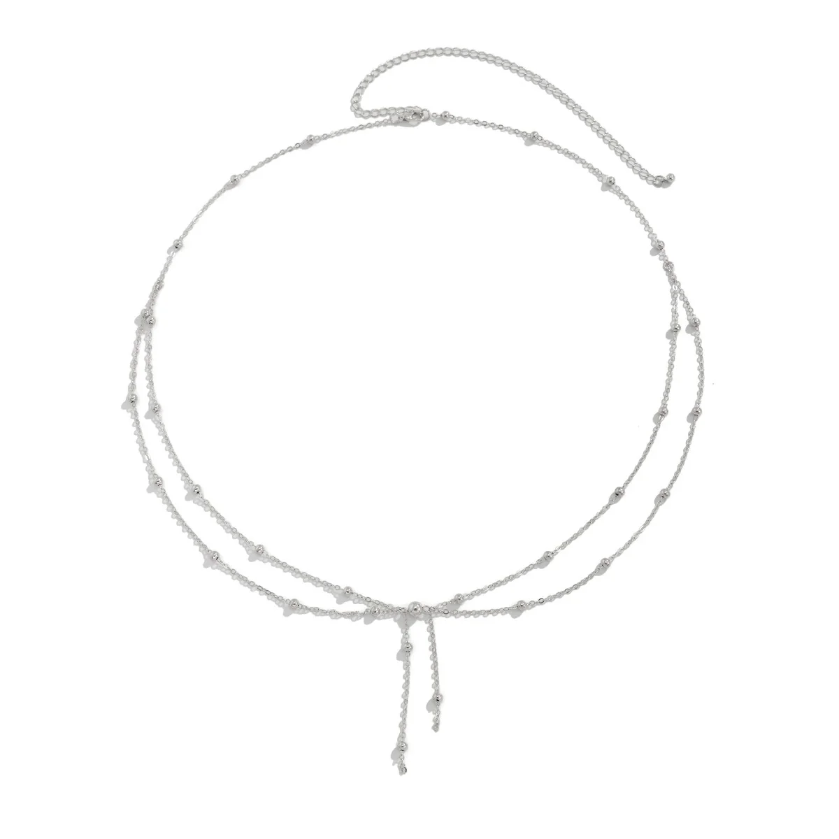 Jewelry Metal Doublelayer Thin Chain Tassel Body Chain With Metallic Round Bead And Double Circle Design For Women - Image 5