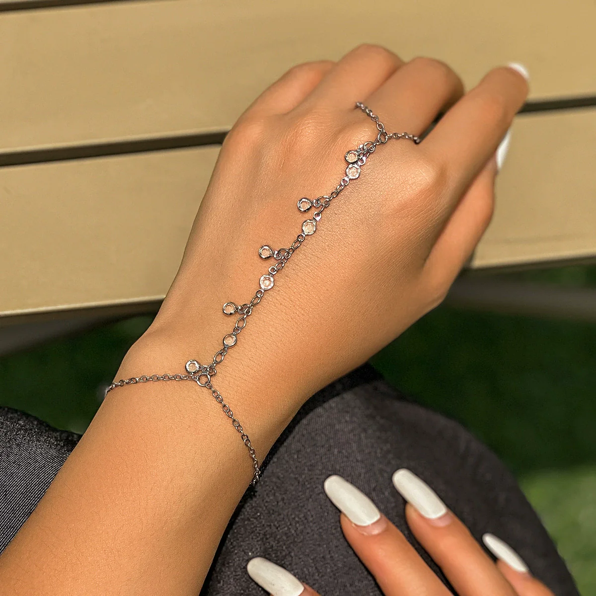 Jewelry Metal Finger Bracelet Geometric Style Electroplated Rhinestone Imitation Pearl For Women - Image 2