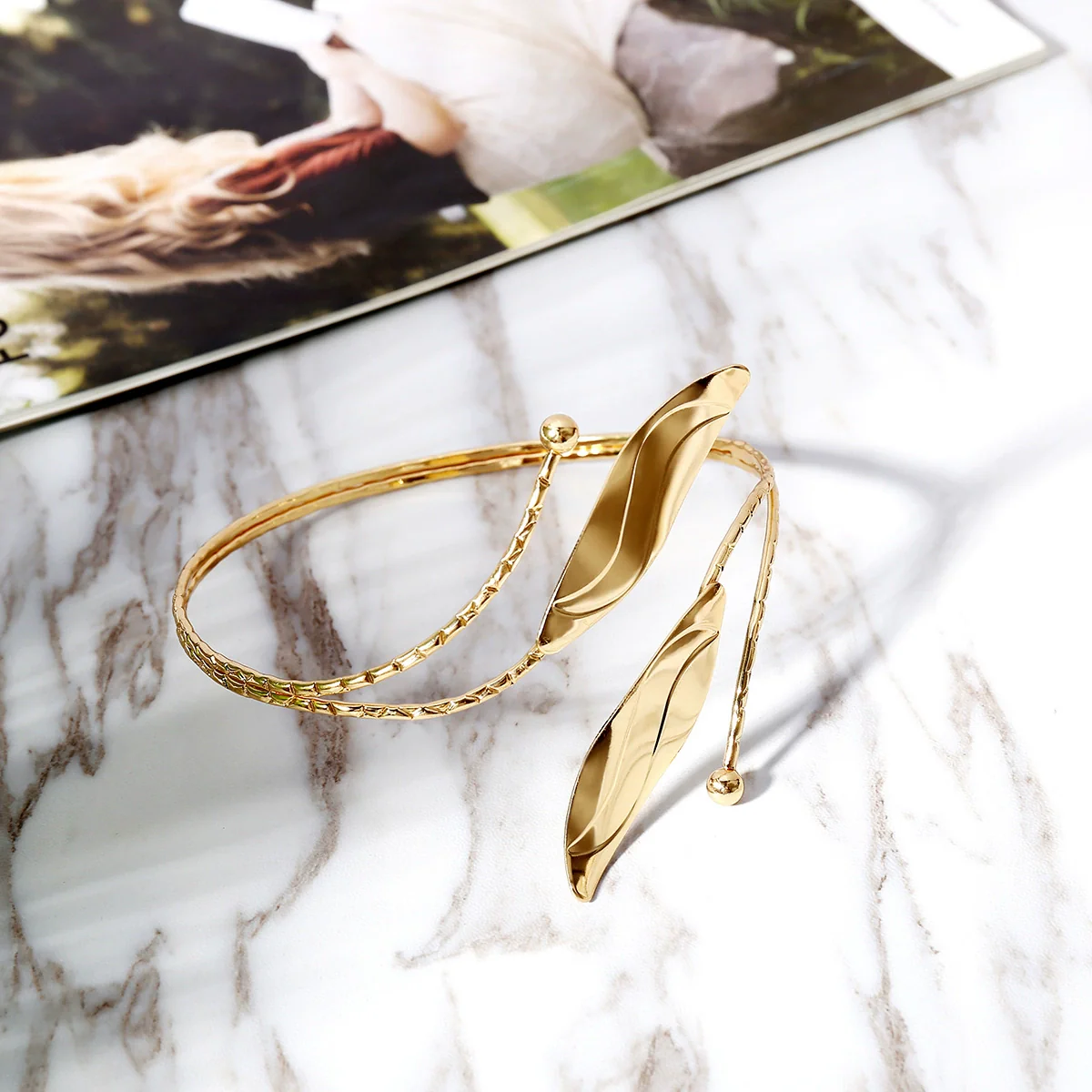 Jewelry Metal Geometric Exaggerated Open Arm Ring Bracelet Electroplated For Women - Image 4