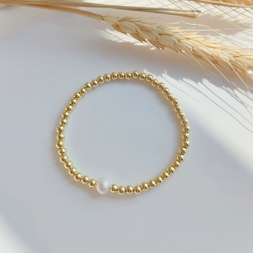 Jewelry Metal Geometric Handwoven Elastic Bracelet For Women With Natural Pearl - Image 2