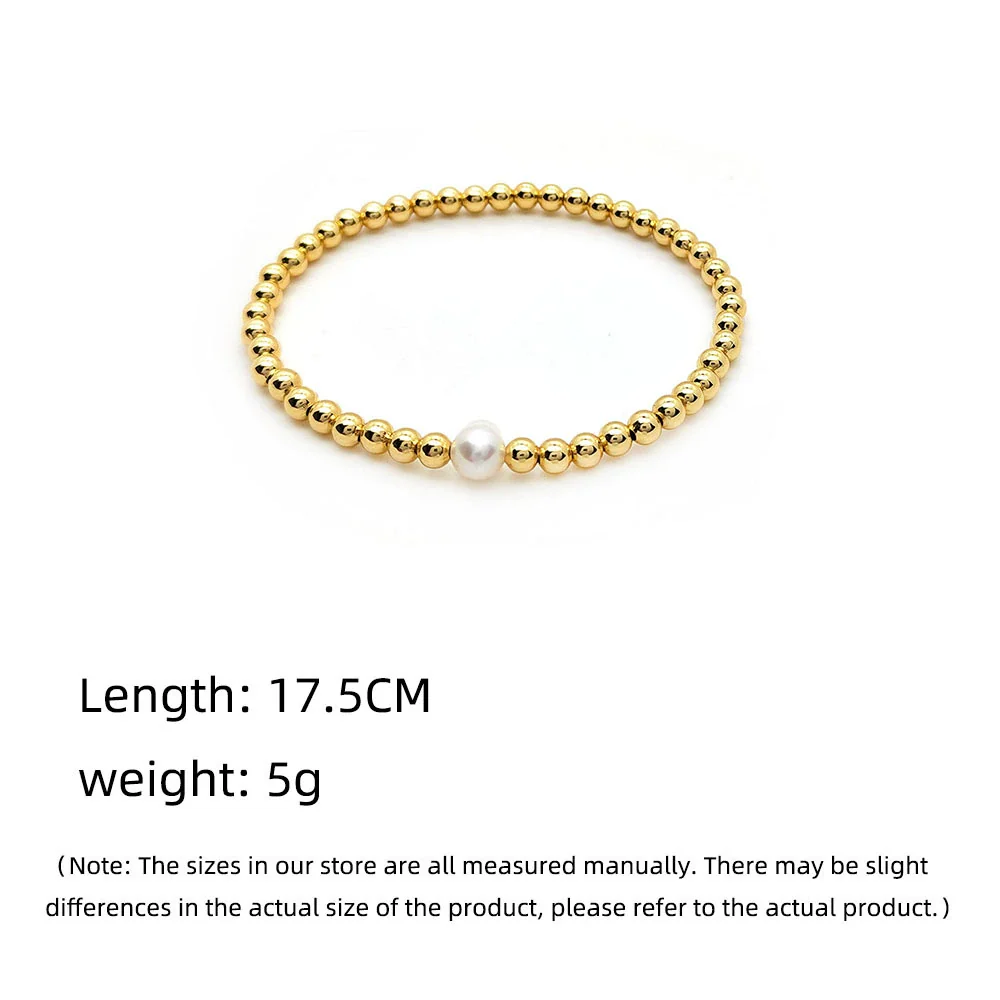 Jewelry Metal Geometric Handwoven Elastic Bracelet For Women With Natural Pearl - Image 4