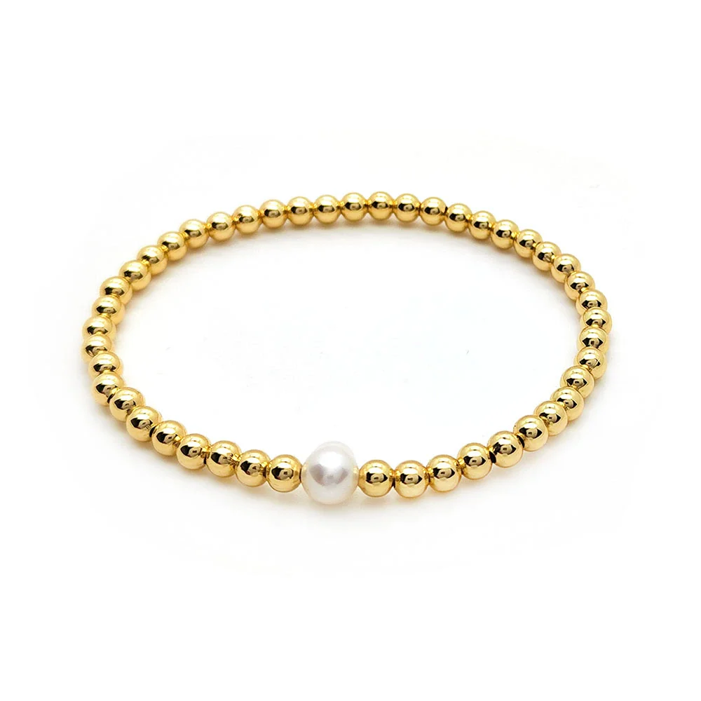 Jewelry Metal Geometric Handwoven Elastic Bracelet For Women With Natural Pearl - Image 5