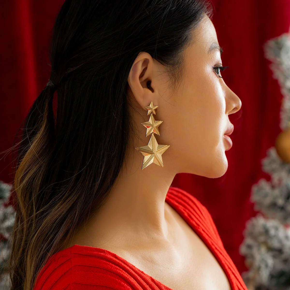Jewelry Metal Geometric Heart Star Shaped Electroplated Women's Earrings - Image 2
