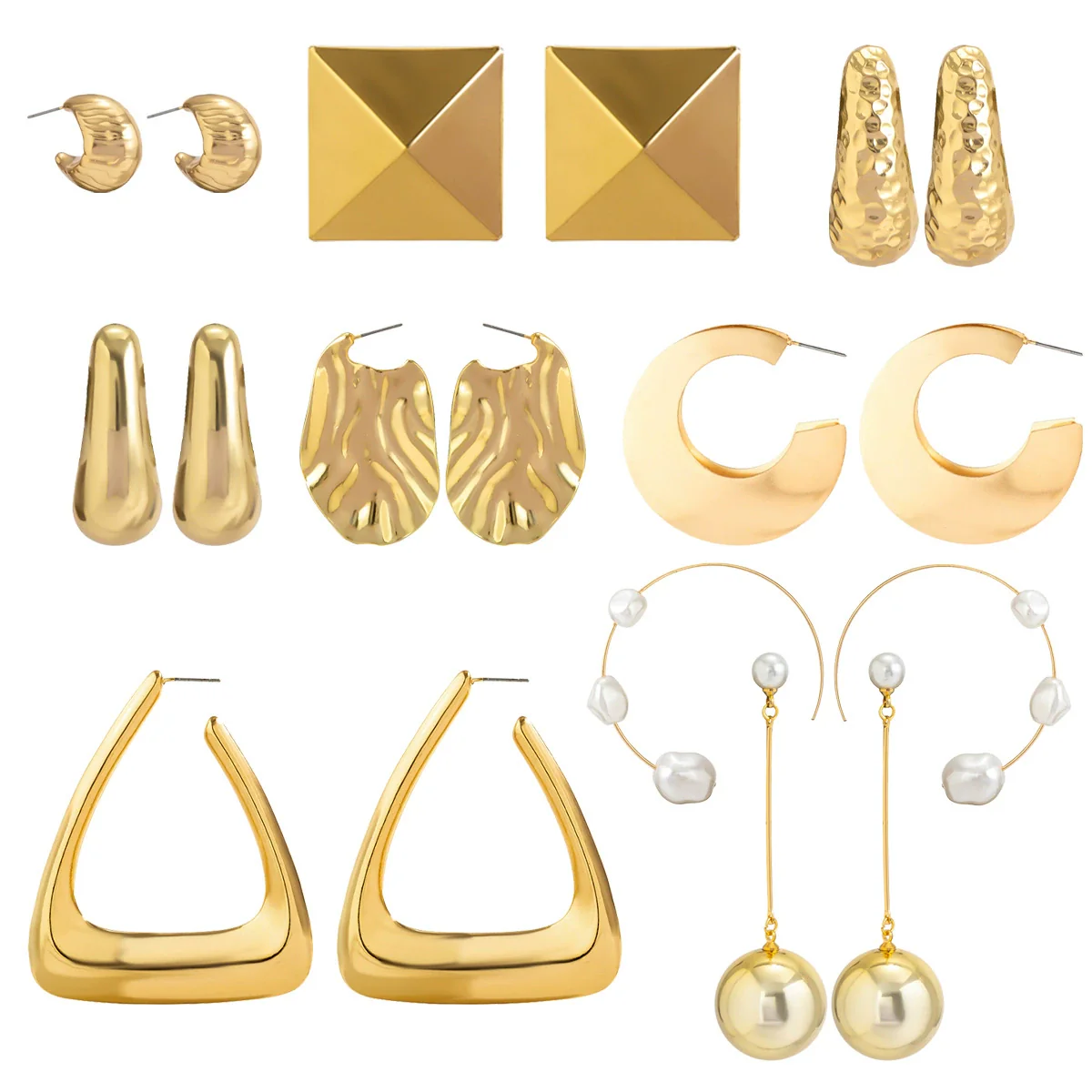 Jewelry Metal Geometric Imitation Pearl Tassel Pleated Earrings With Electroplating