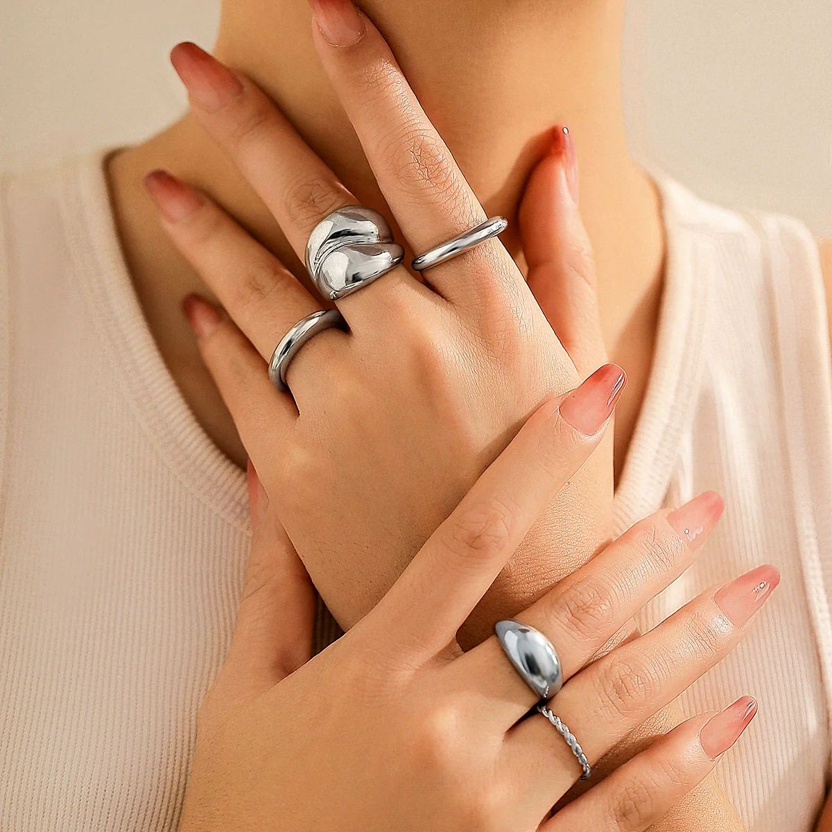 Jewelry Metal Geometric Water Drop Ring Electroplating Women's - Image 3