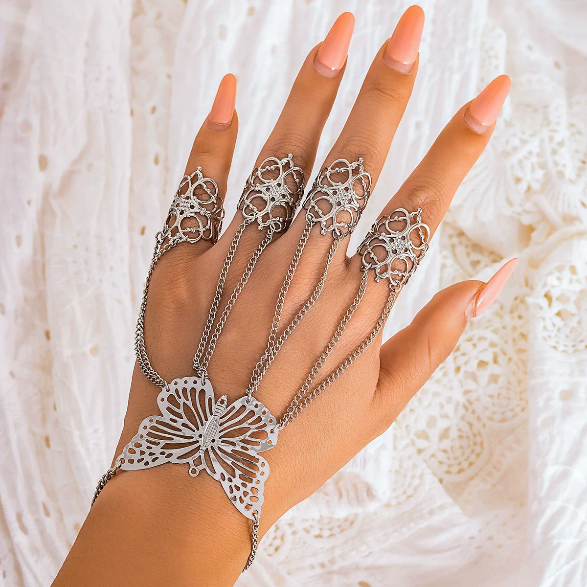 Jewelry Metal Gothic Style Ghost Finger Bracelet With The Crown Flowers Geometric Patterns Electroplated For Women - Image 2