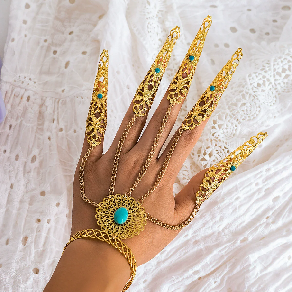 Jewelry Metal Gothic Style Ghost Finger Bracelet With The Crown Flowers Geometric Patterns Electroplated For Women - Image 3
