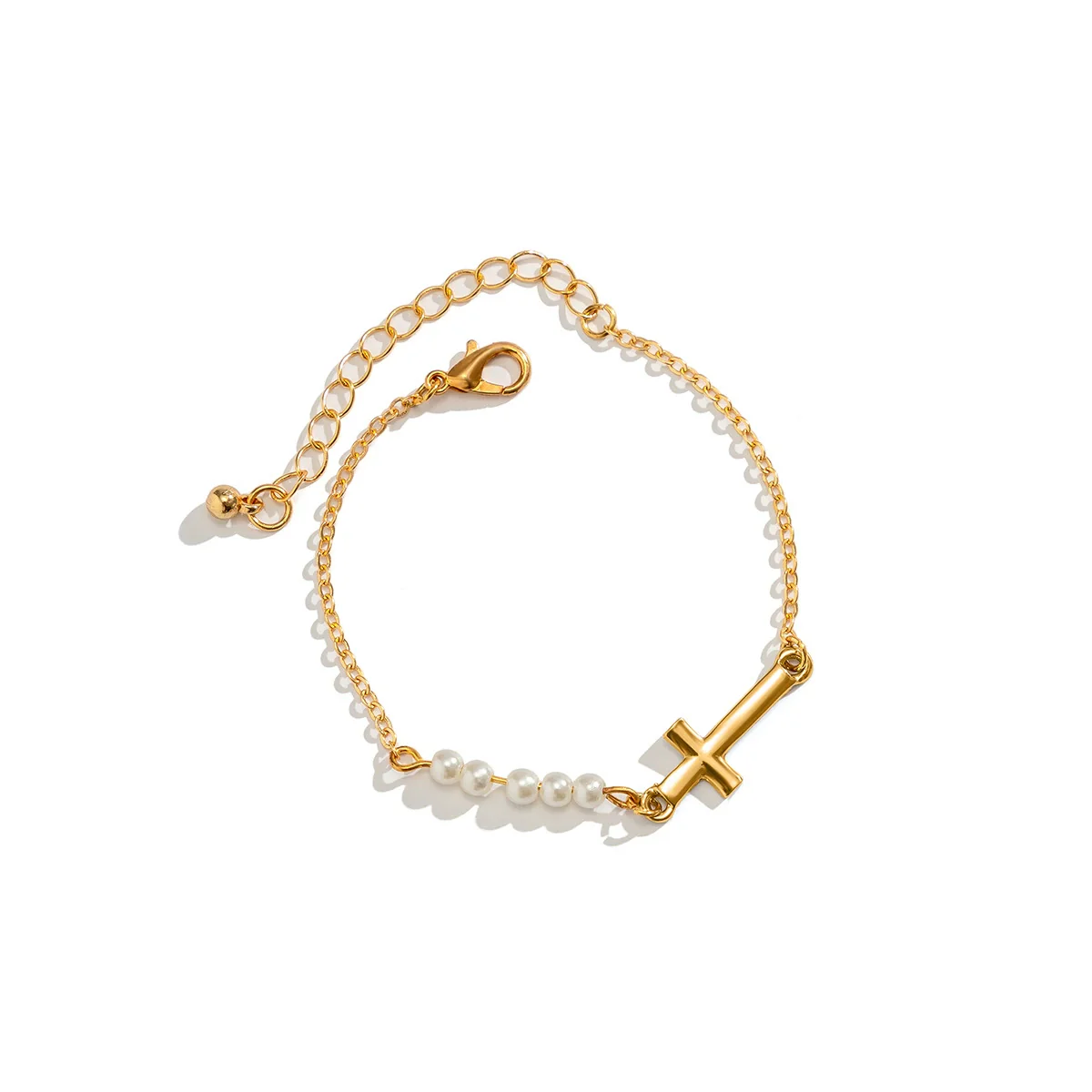 Jewelry Metal Imitation Pearl Chain Bracelet Geometric Hiphop Style Electroplating For Women - Image 6