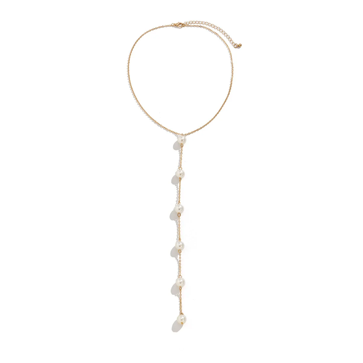 Jewelry Metal Imitation Pearl Tassel Ochain Necklace Geometric Electroplating Women's - Image 3