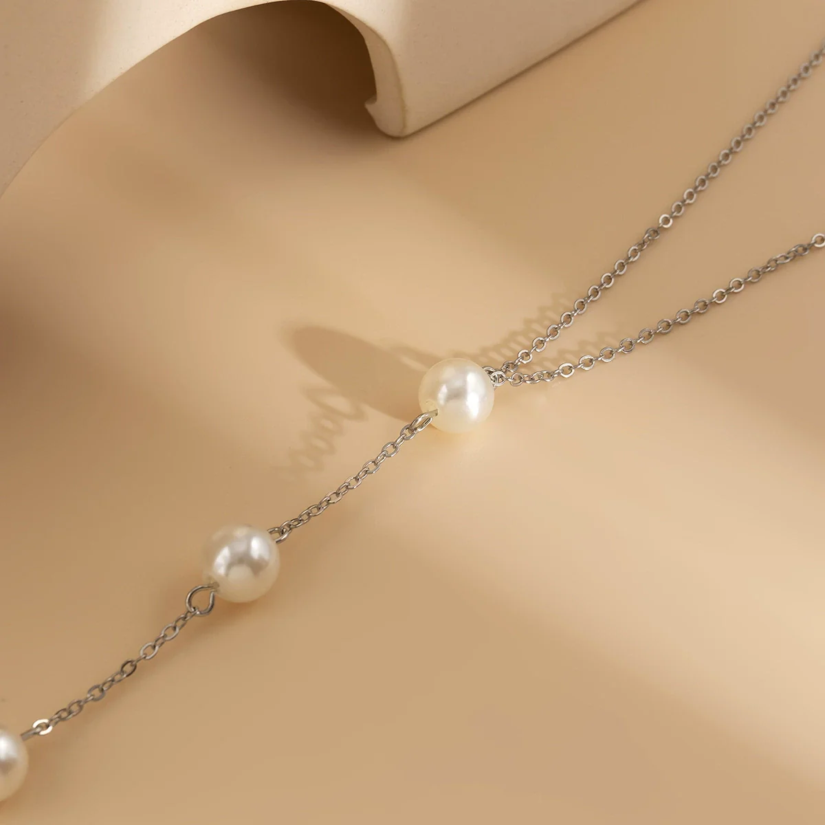 Jewelry Metal Imitation Pearl Tassel Ochain Necklace Geometric Electroplating Women's - Image 4