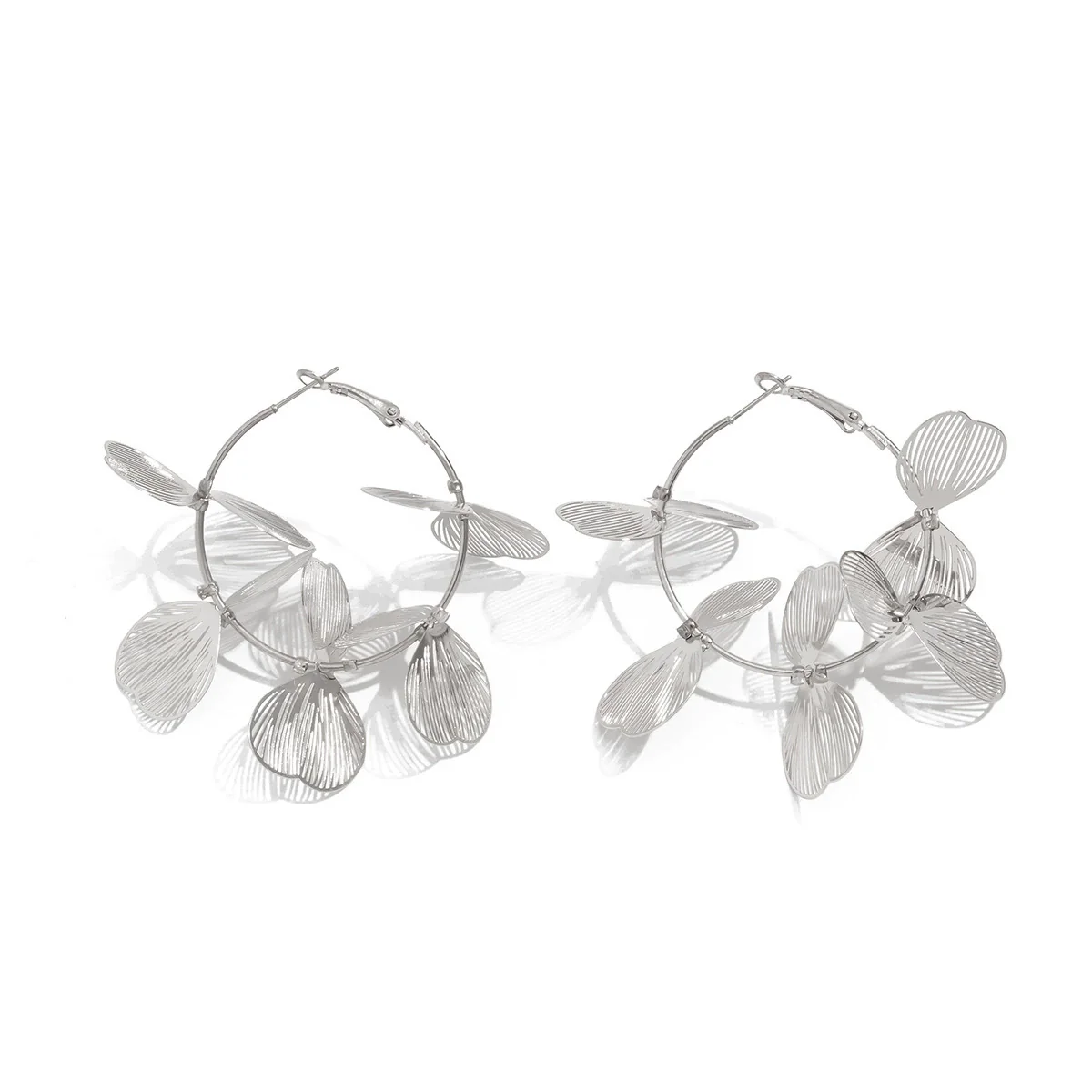 Jewelry Metal Leaf Flower Exaggerated Electroplated Earrings For Women - Image 5