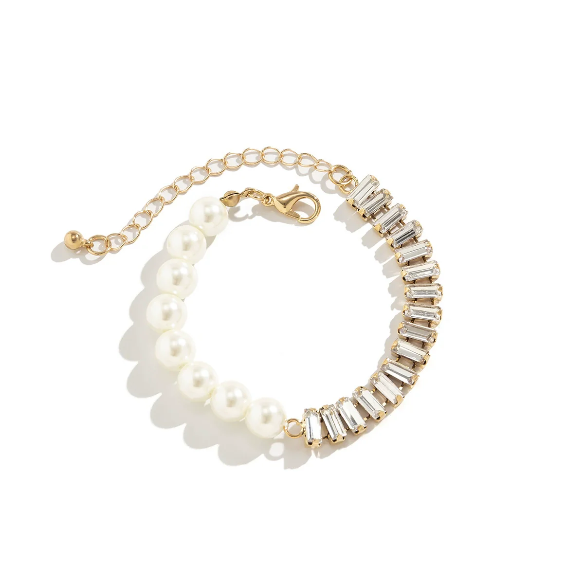 Jewelry Metal Pearl Beaded Butterfly Turquoise Imitation Crystal Elastic Microinlaid Geometric Diamond Women's Bracelet - Image 5