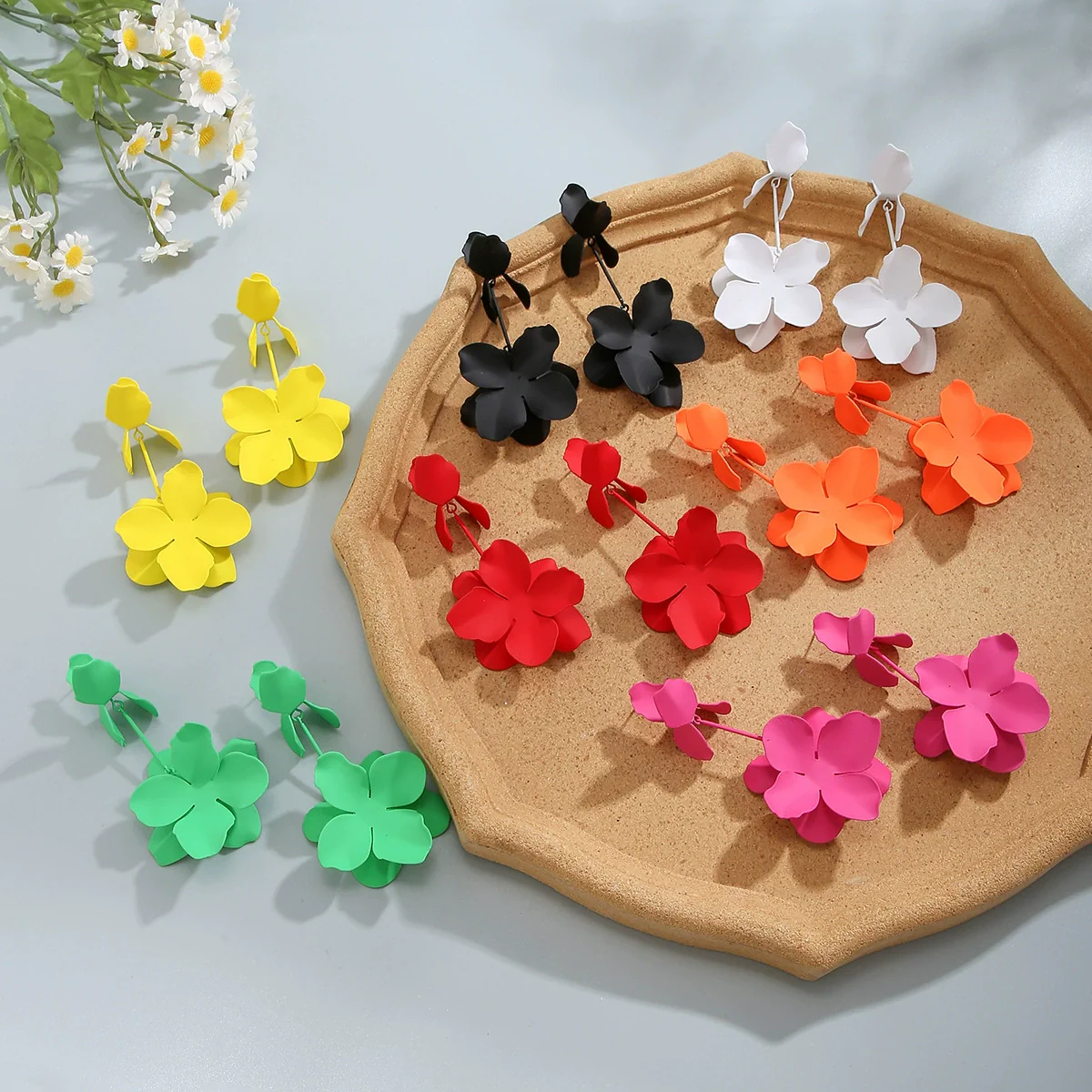Jewelry Metal Petal Flower Baking Varnish Women's Tassel Earrings - Image 4