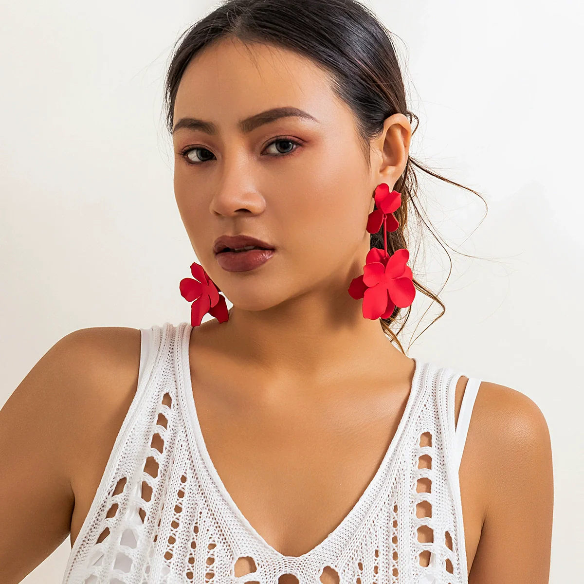 Jewelry Metal Petal Flower Baking Varnish Women's Tassel Earrings - Image 9