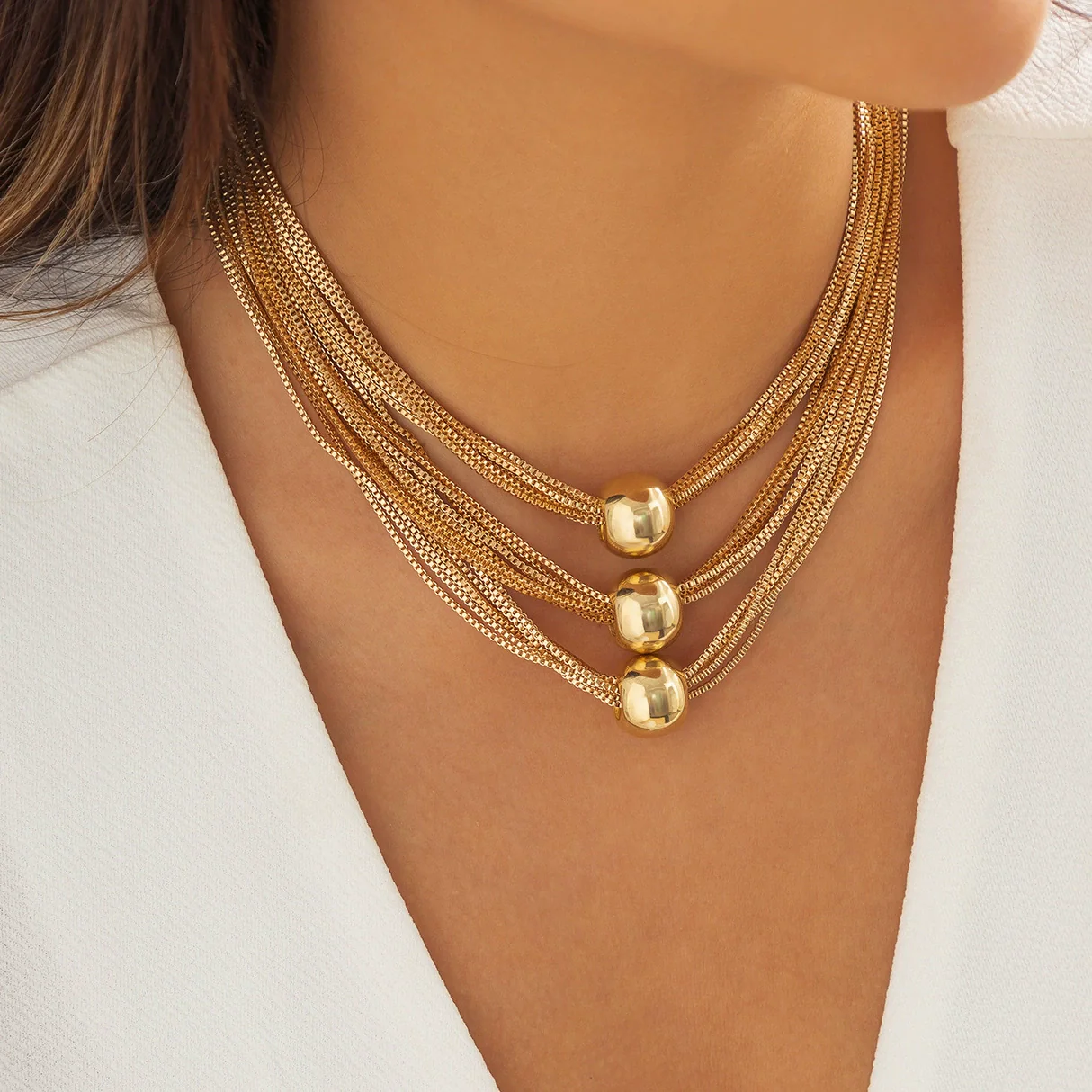 Jewelry Metal Plastic Geometric Ball Pendant Necklace Electroplated Box Chain Women - Image 6