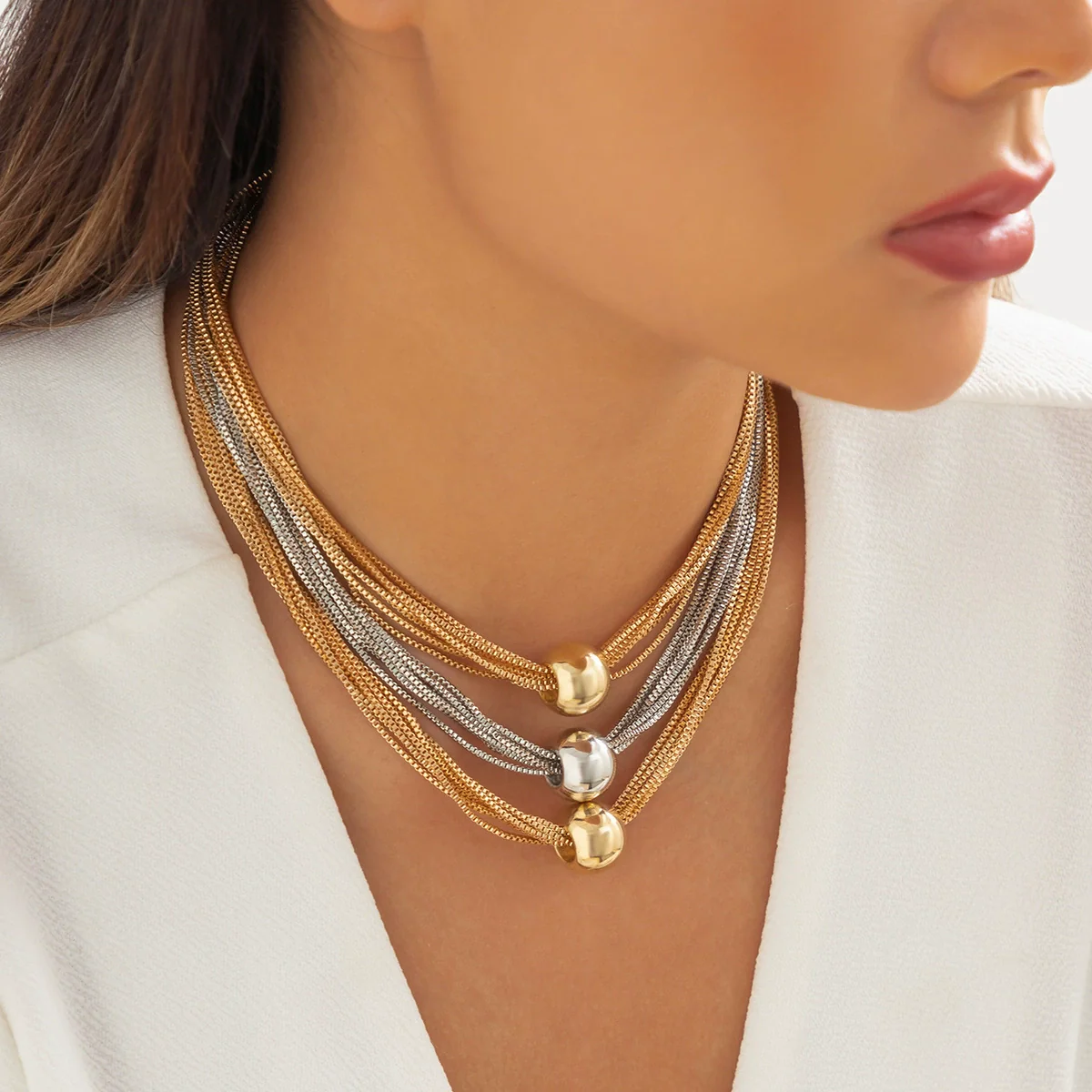 Jewelry Metal Plastic Geometric Ball Pendant Necklace Electroplated Box Chain Women - Image 7