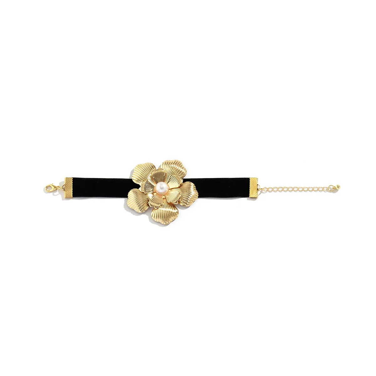 Jewelry Metal Rhinestone Imitation Pearl Flannel Choker Necklace With Geometric And Flower Pattern Electroplating For Women - Image 6