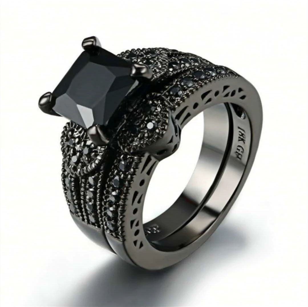 Jewelry Metal Ring With Inlaid Black Zircon Leaves Geometric Style Electroplating - Image 6