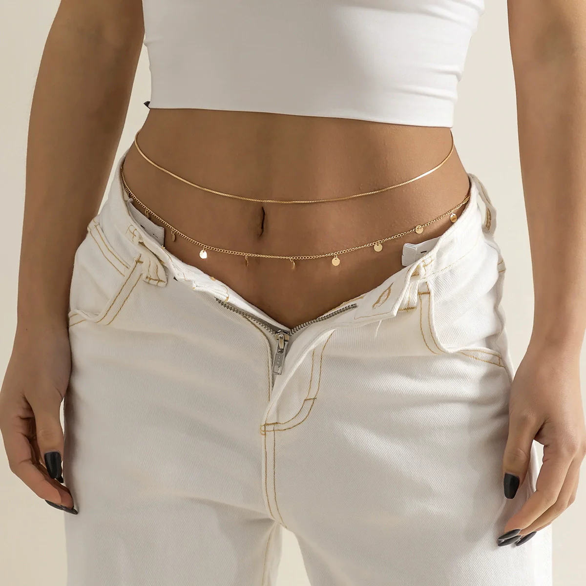 Jewelry Metal Sequin Geometric Pendant Body Chain Waist Chain Set For Women Minimalist Style - Image 6