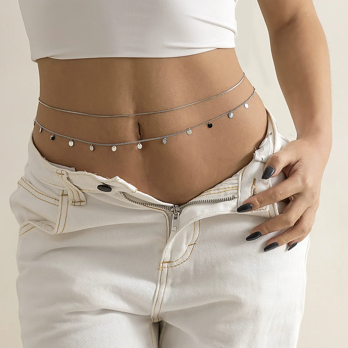 Jewelry Metal Sequin Geometric Pendant Body Chain Waist Chain Set For Women Minimalist Style - Image 7