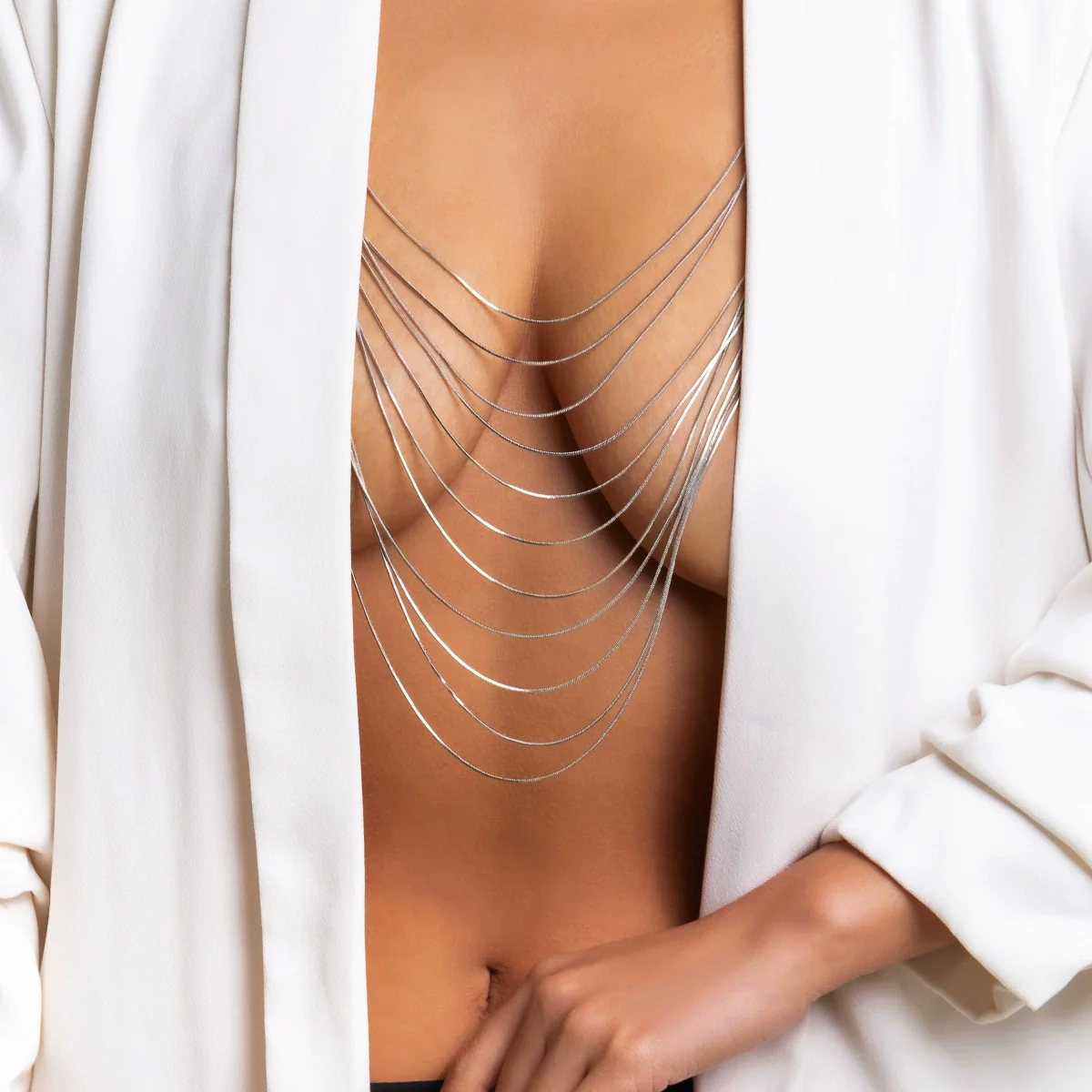 Jewelry Metal Snake Bone Chain Geometric Tassel Body Chain For Women Electroplated - Image 3