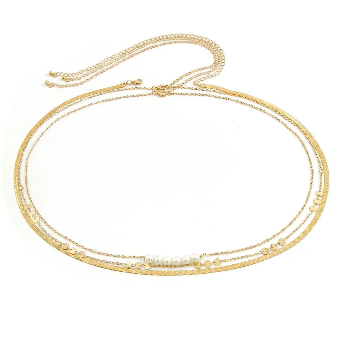 Jewelry Metal Style Snake Bone Waist Chain With Imitation Pearl And Multiple Circles - Image 5